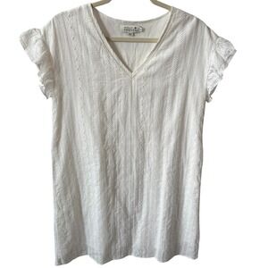 Molly Bracken Womens White Eyelet Embroidered Ruffle Sleeve‎ V Neck Dress S